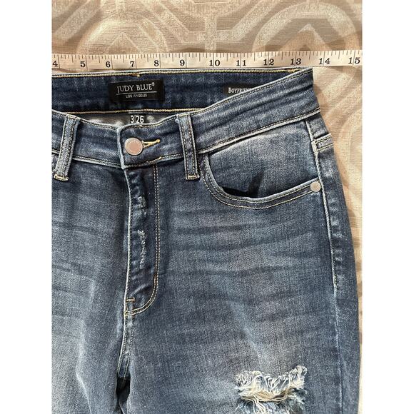 Judy Blue Boyfriend Fit Distressed Jeans Size 3/26 Mid Rise Stretch Ripped Denim - Picture 3 of 8